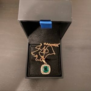 Emerald Rose Gold Necklace + Earrings